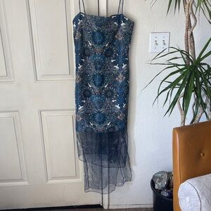 Helmut Lang Navy Patterned High Low Dress